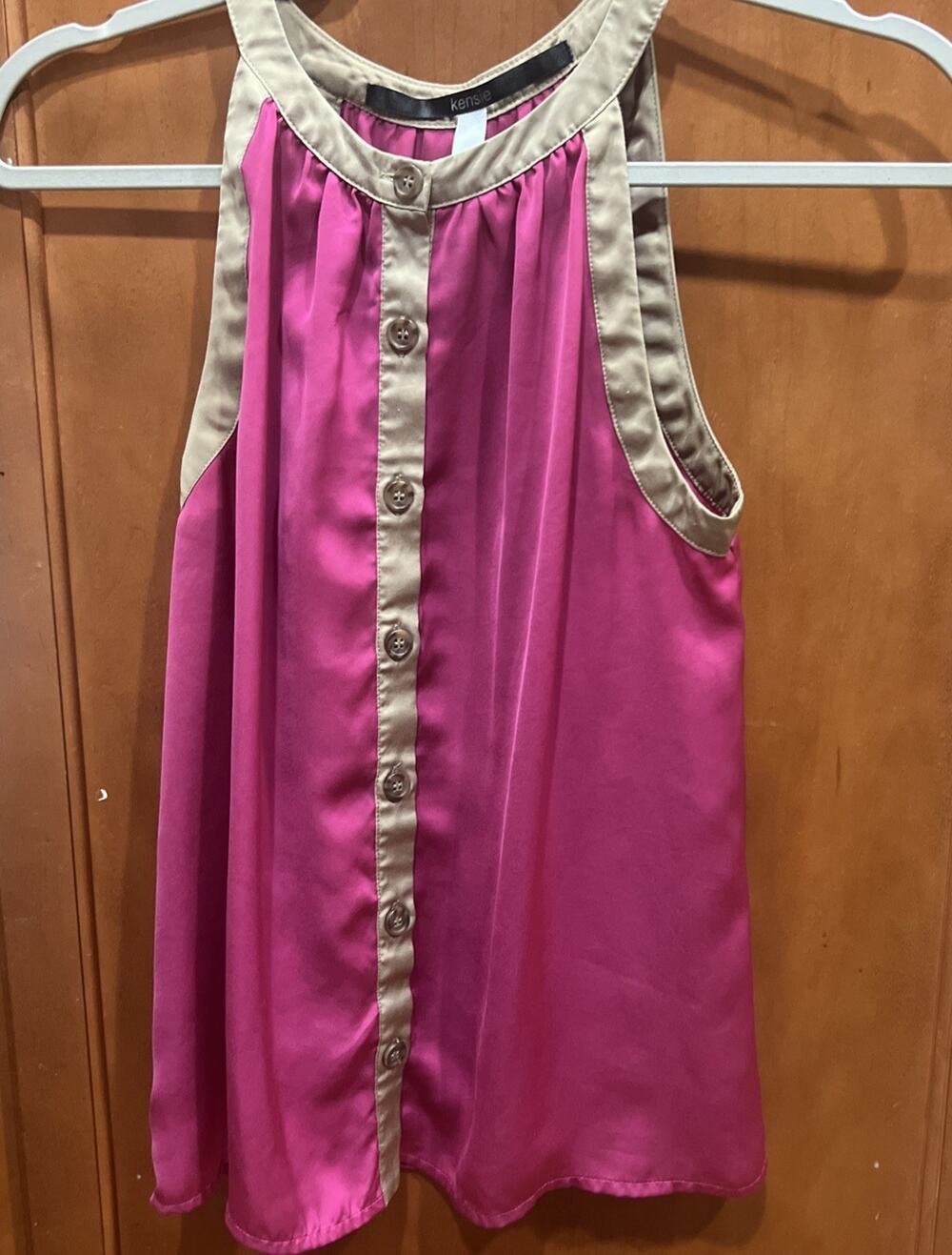 Kensie Buttons Down Sleeveless Blouse Maroon & Gold Women’s S